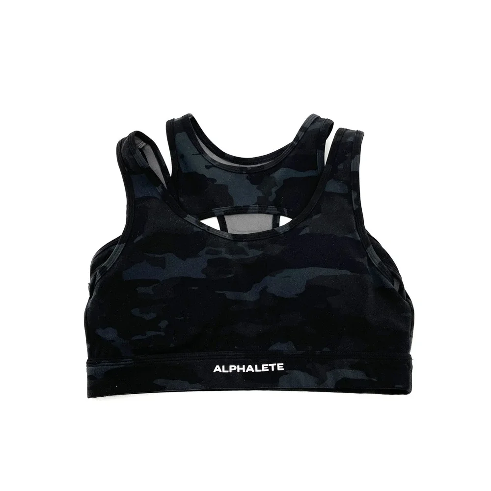 Alphalete Camo Sports Bra Womens Small Double Strap Racerback Athleisure Gym